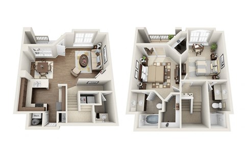 Floor plan for 2 beds, 2.5 baths, 1166 sqft